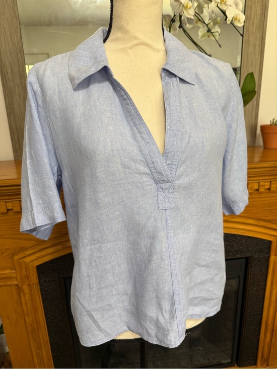 J. Crew Tops - J.Crew popover blue coastal bungalow solid color 100% linen BY694 medium